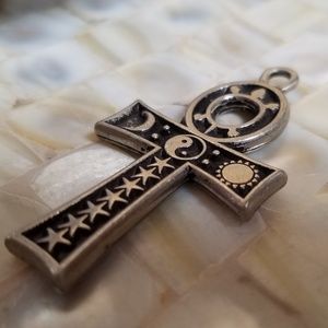 Large vintage Celestial Stars moon ankh pendant